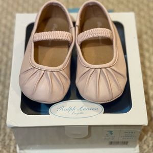 NIB Ralph Lauren Layette Pink Lambskin Pleated Shoe infant/toddler size 3 (6-9m)